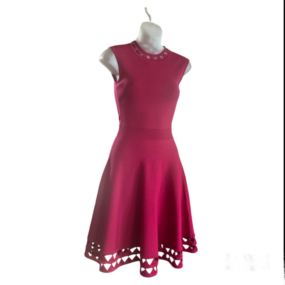 Ted Baker Kathryn Cutwork Knit Skater Dress Cropped Cardigan Set  0 Deep Pink